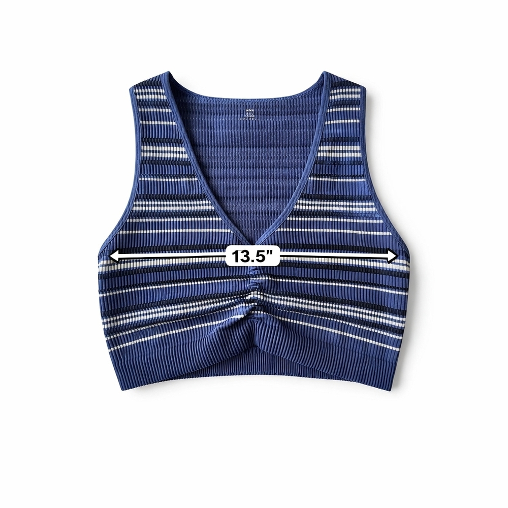 Aerie Real Good Blue Striped Ruched Ribbed Crop Tank Top XL - Picture 3 of 6
